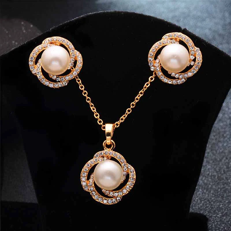 

SHUANGR Fashion Dubai Wedding Jewelry Sets Trinket Rose red Rhinestone Necklace Earrings For Brides Bridesmaid Prom Party