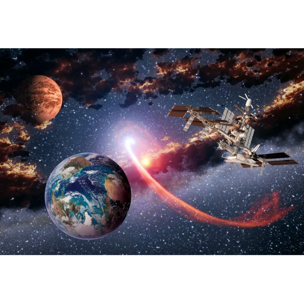 

Laeacco Universe Starry Planet Satellite Shiny Star Science Fiction Baby Photo Backgrounds Photography Backdrop For Photo Studio