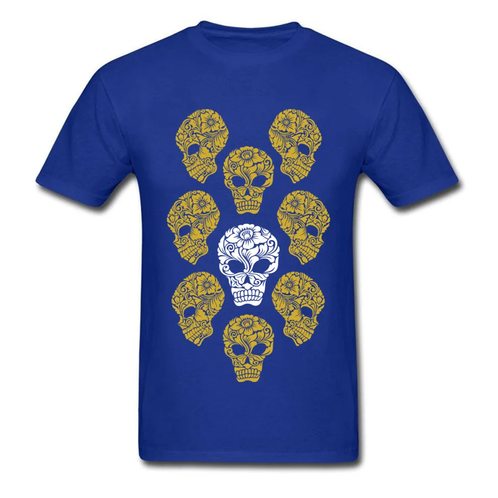 Graphic Mens T Shirt White and gold skull heads Simple Style Tees Pure Cotton Short Sleeve Personalized Sweatshirts Round Neck White and gold skull heads blue