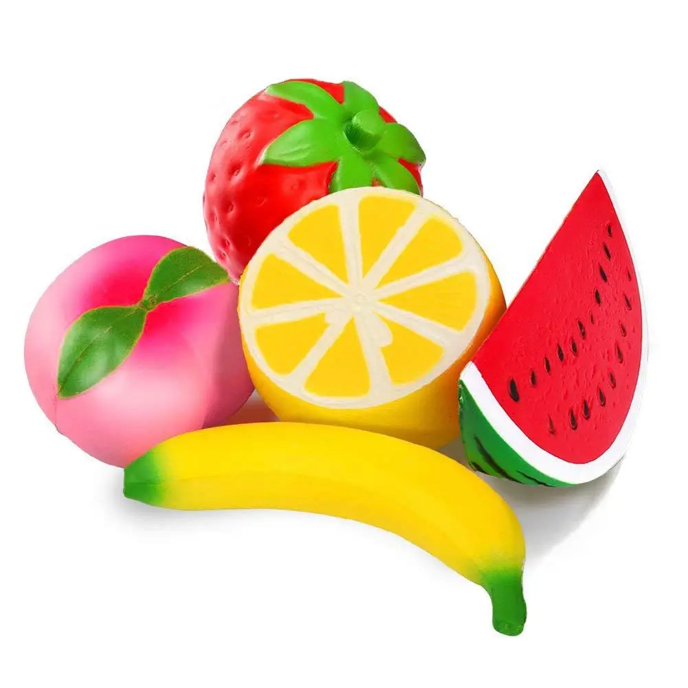 

LCLL-5pcs Jumbo Squishies Slow Rising Strawberry Watermelon Banana Peach Lemon Fruit Squishies Kawaii Scented Charms Hand Wris