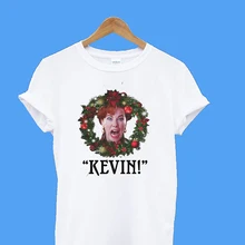 Летняя забавная футболка с напечатанным человеком, женский топ, Рождественский венок, Домашняя футболка Кевина крика