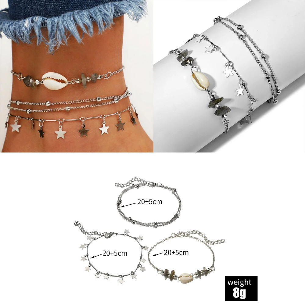 

1 PC/1 Set Summer Beach Bohemian Shell Anklets For Women Stone Beads Adjustable Anklet Bracelet Handmade Foot ChainJewelry