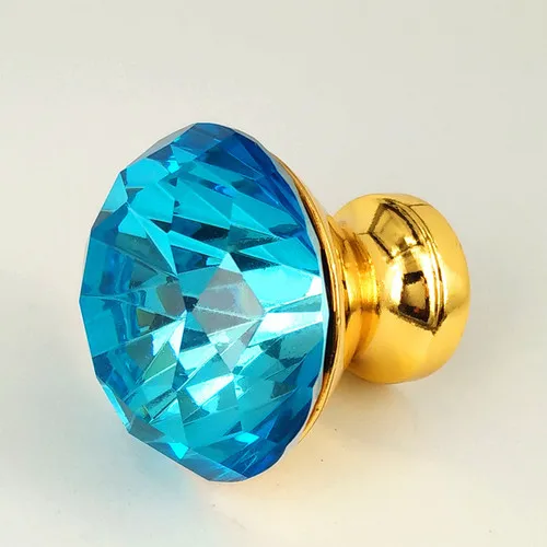10 pcs 25mm 30mm 40mm gold high quality Round Diamond Clear Crystal Glass Door Pull Drawer Knob Handle Cabinet Furniture - Цвет: 30mmsky blue
