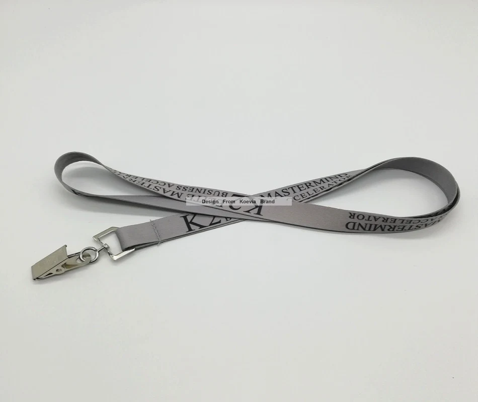 

Custom Gray Lanyards Logo Text Print Both Side 10MM Width Bull Dog Clip Neck Lanyard Logo Cheap Promotion Gift