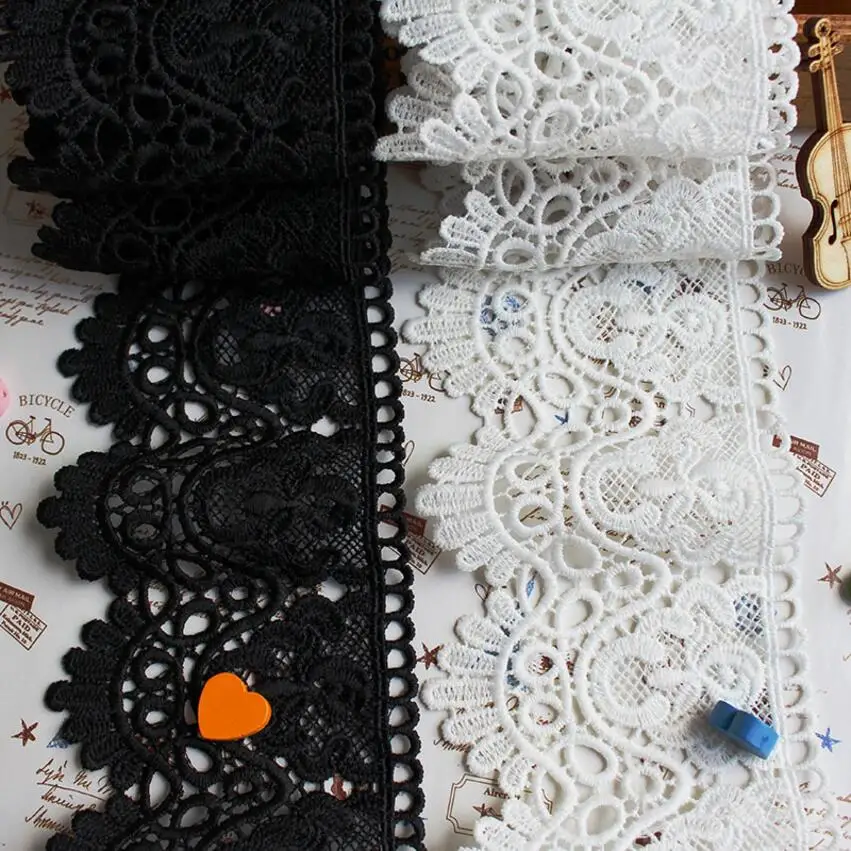 

15Yards/Lot 8cm Diy Handmade Patchwork Polyester Embroidered Lace Ribbon White And Black Color Cotton Lace Trim Lace SJ004
