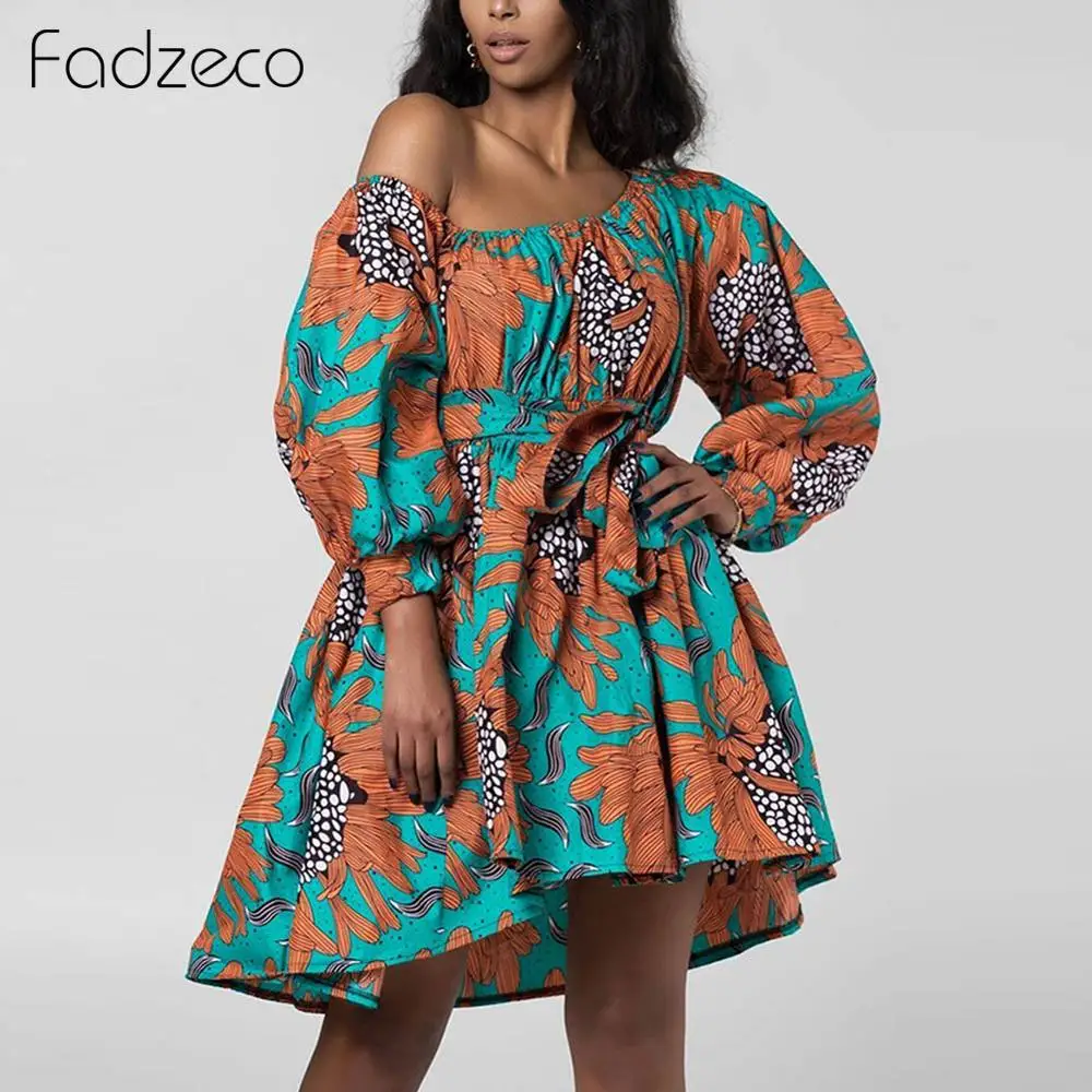 Fadzeco африканские платья для женщин Дашики на одно плечо с пышным рукавом