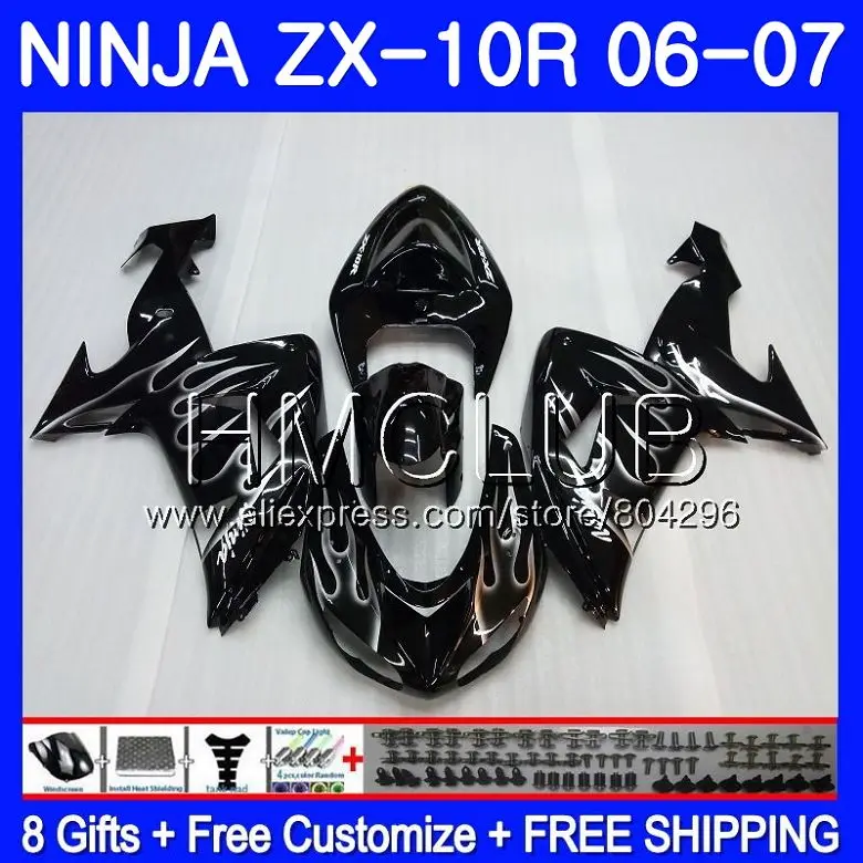 

Silver flames Bodywork For KAWASAKI NINJA ZX1000C ZX10R 06 07 23HM24 ZX1000 C ZX 10 R ZX-10R 06 07 ZX 10R 2006 2007 Fairing kit