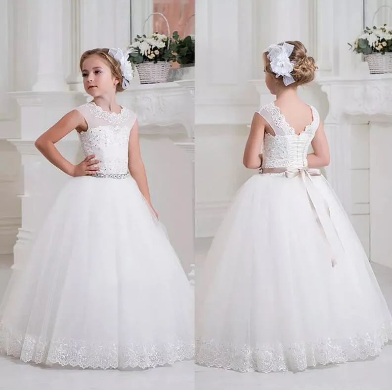 Flower Girls Dresses For Wedding With Sash Little Girls Party Gown