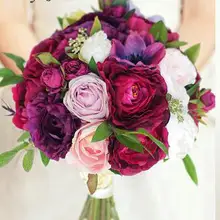 Букет на заказ для свадебного моделирования цвета красного вина темно-фиолетовый Пудра пион анемон Роза лес Свадебный букет ramos de novia bruidsboe