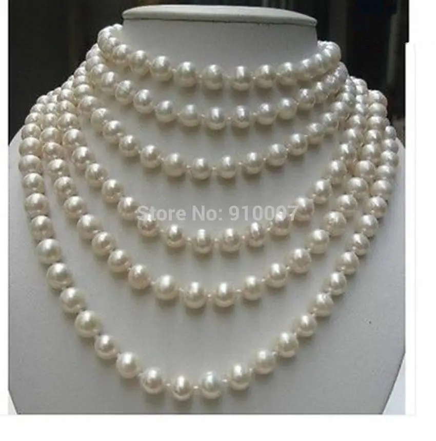 

54013>>BEAUTIFUL 100 INCH 9-10MM WHITE SHELL PEARL NECKLACE AAA