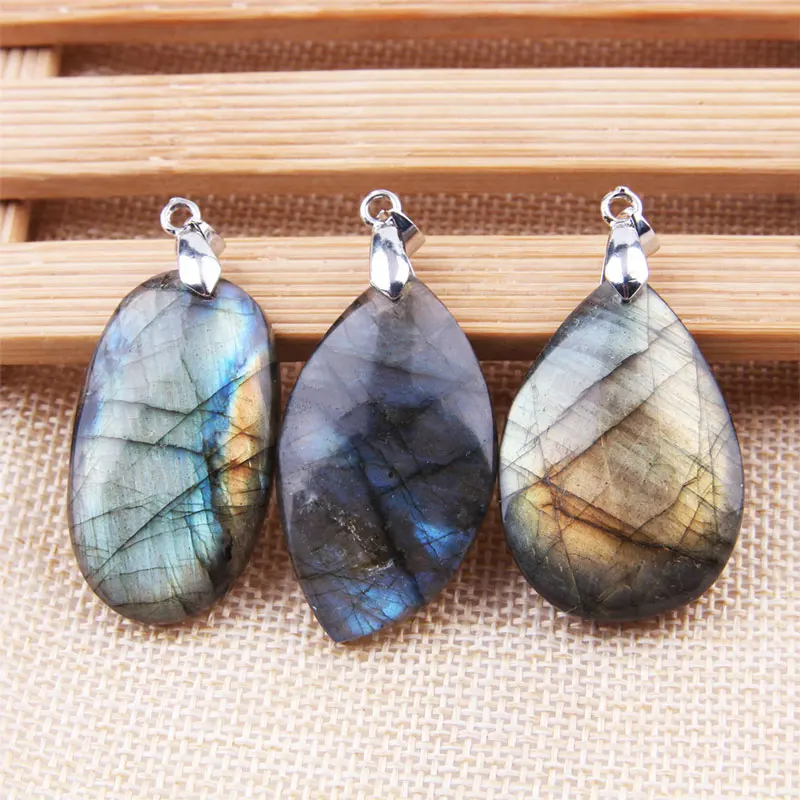 CSJ Natural irregular crystal Labradorite Pendants Moonstone Sunstone Necklace Divination spiritual meditation Fine Jewelry