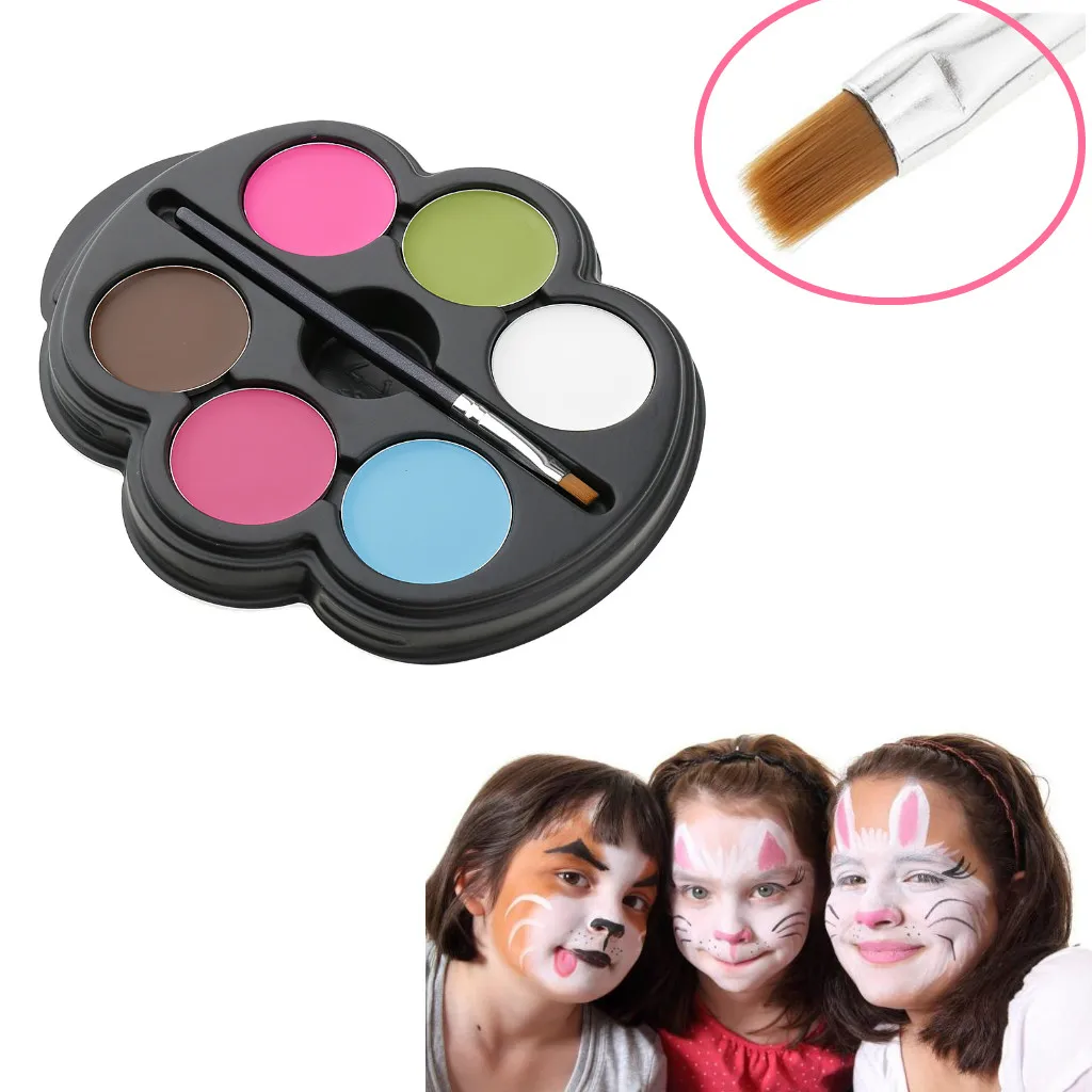 6 Colors Face Body Paint Oil Painting Art Make Up Halloween Party Brush Set