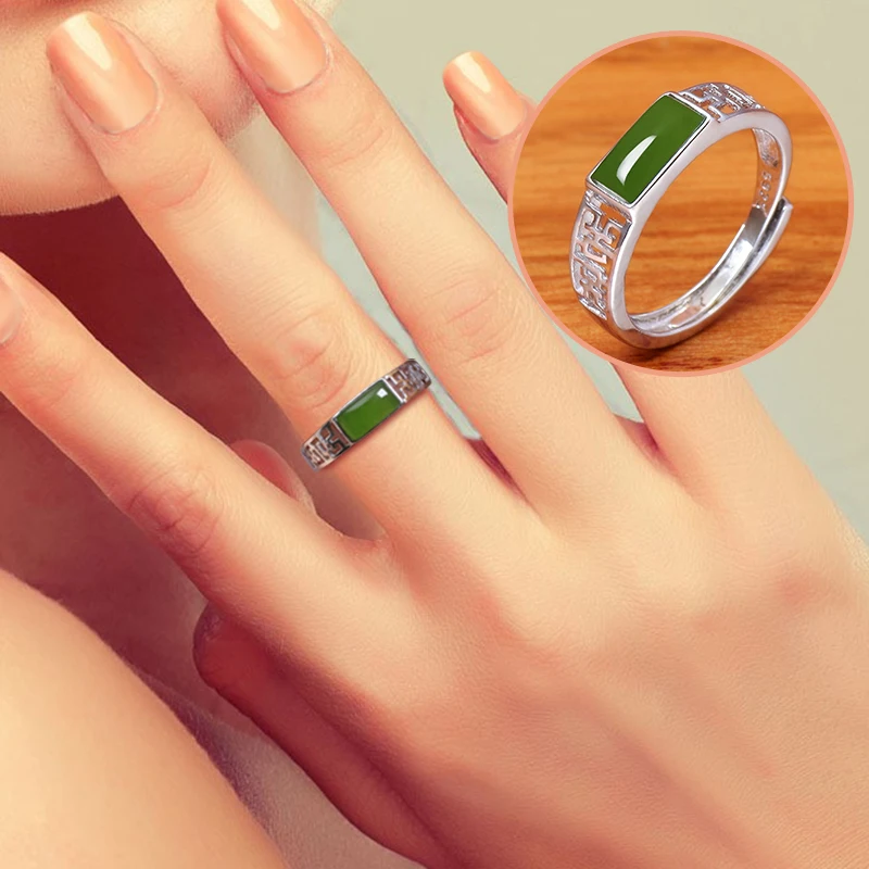 

2020 Anniversary Rings Limited Lovers' Ring Anillos Anel Masculino Hetian S925 Silver-inlaid Saddle Opening Fresh Gift For And
