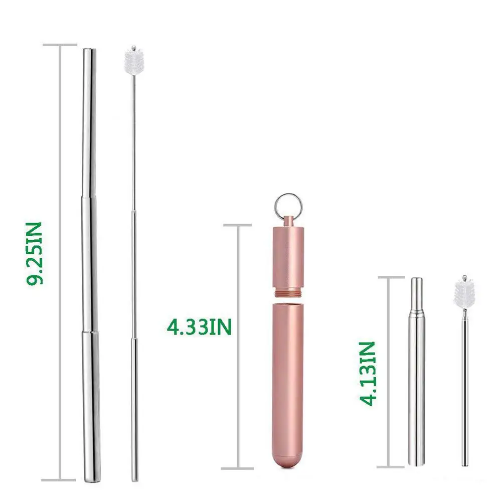 Портативная телескопическая соломинка из нержавеющей стали для путешествий, складывающиеся 304 пищевые красочные упаковочные наборы из нержавеющей стали