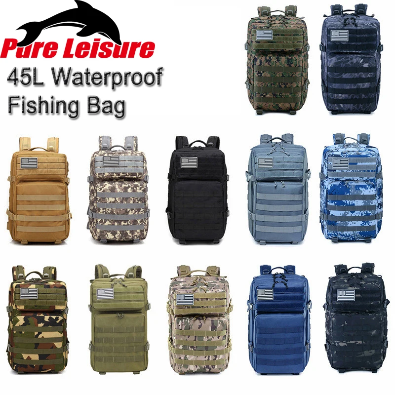 PureLeisure 45L водонепроницаемый рюкзак для рыбалки на открытом воздухе Molle Camo