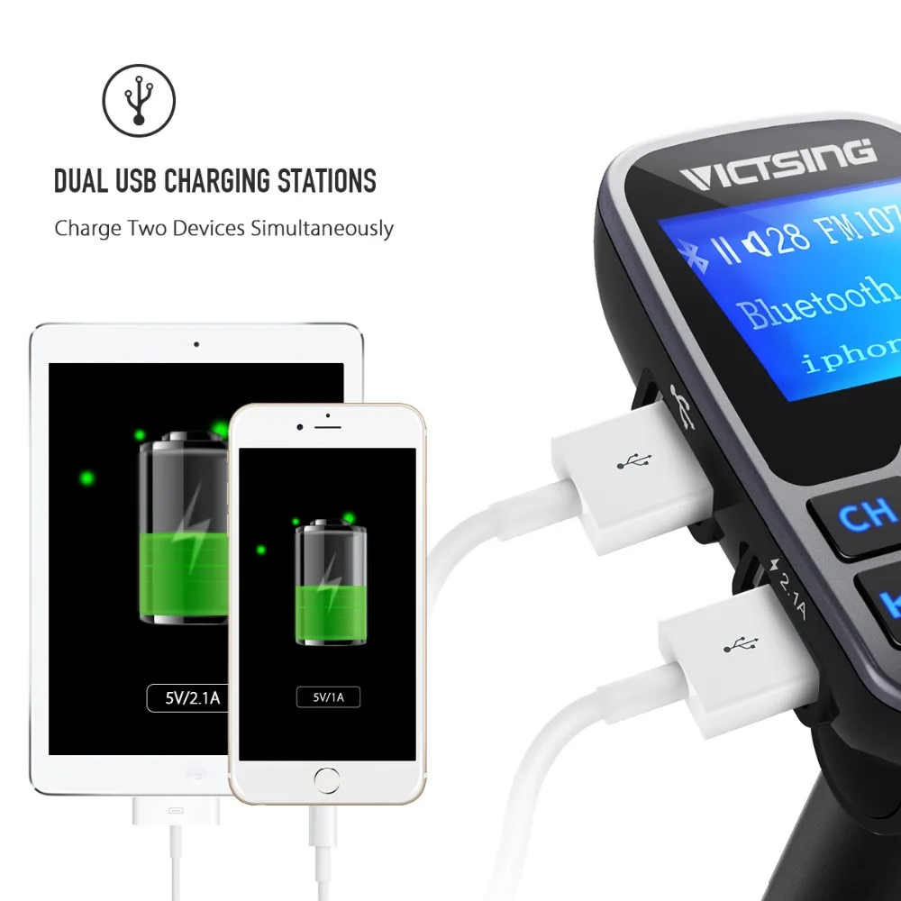 VicTsing Автомобильный MP3 плеер fm передатчик Bluetooth Handsfree автомобильный комплект