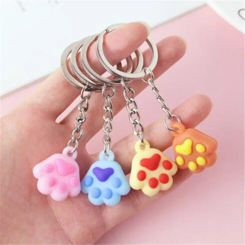 

WKOUD Cute Animal Dog Paw Silicone Key Chains Keyring Keychain Silver Color Lobster Clasp Bell Pendant Multicolor