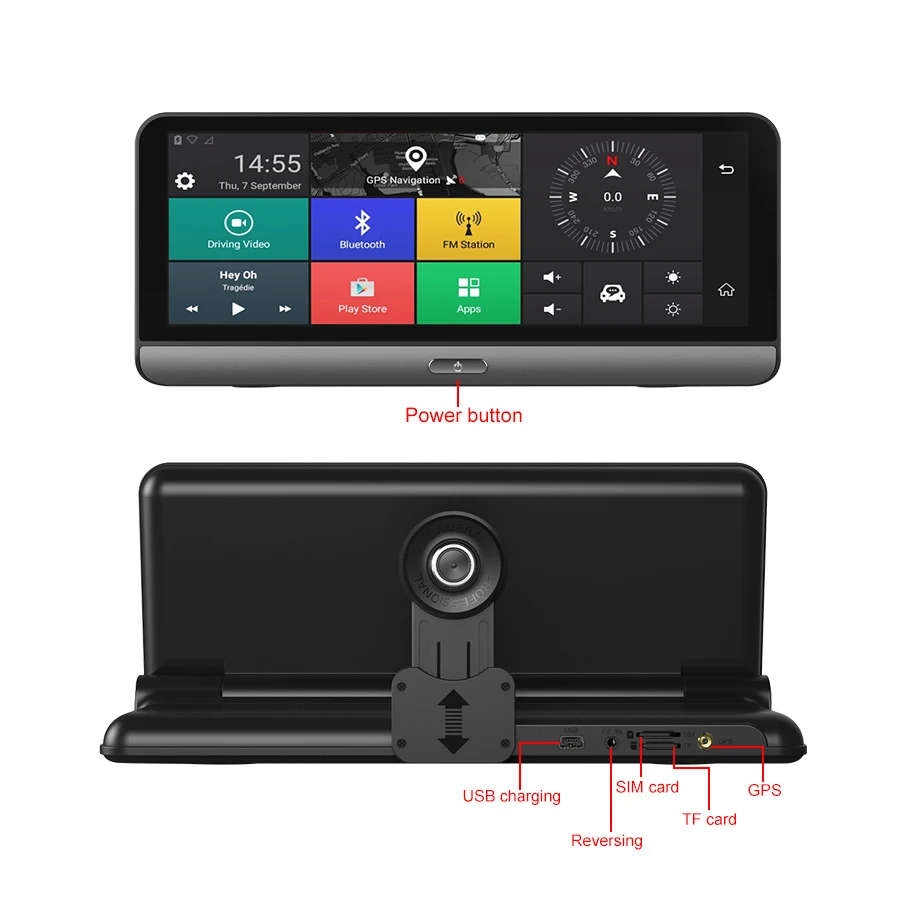 8 Inch 4G Wifi Android 5.1 Touch IPS Bluetooth Video Recorder Dash Cam FHD 1080P Dual Lens Navigati