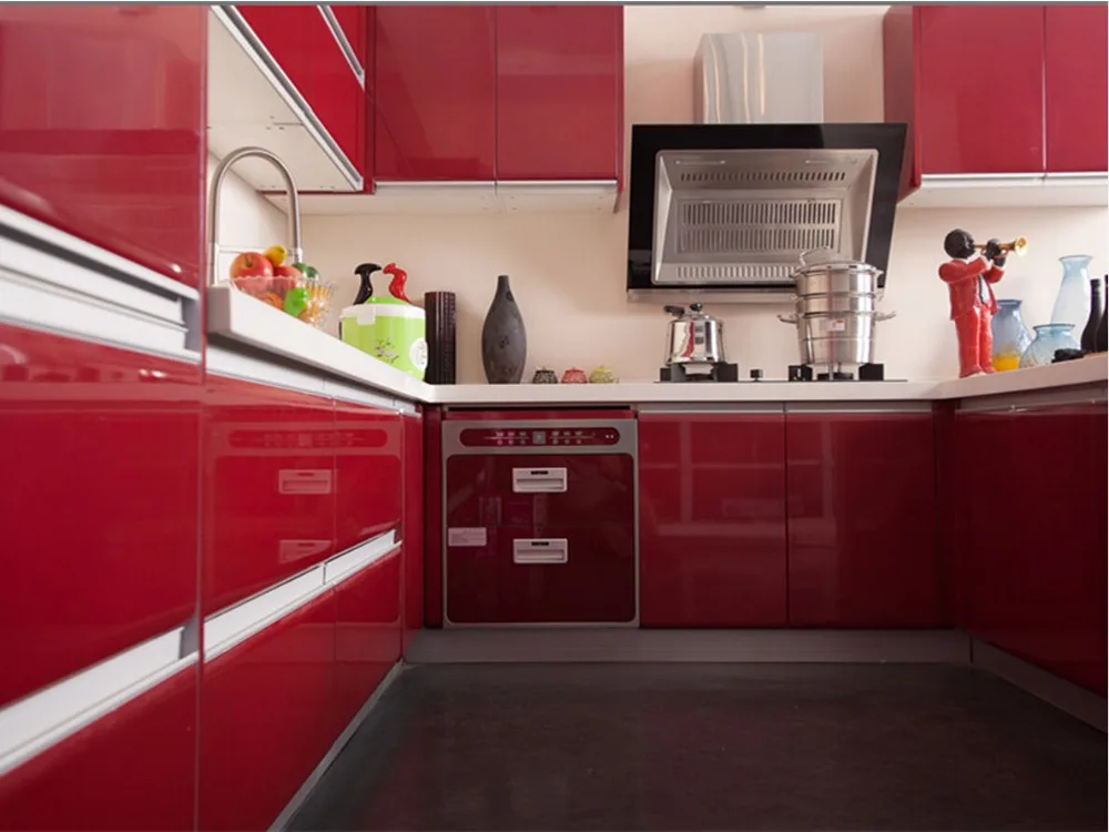 2017 Лидер продаж глянцевый лак кухонные шкафы красный цвет Современная роспись кухонной мебели l1606096