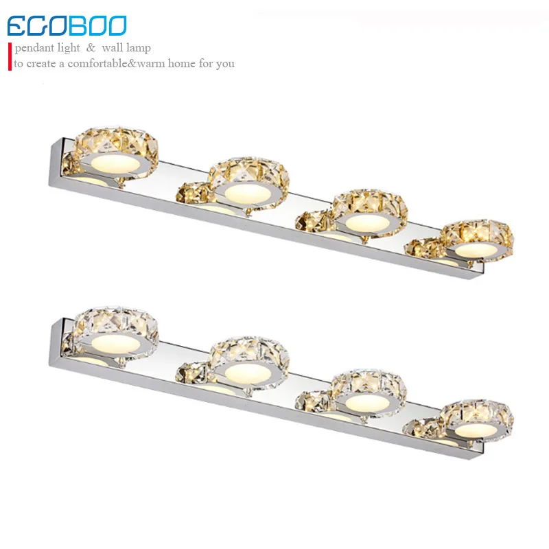 

Ecobrt Modern Lighting12W 62CM Round LED mirror Crystal Lights Indoor Wall lamps Banheiro Deco Wall Sconce Lamps for home