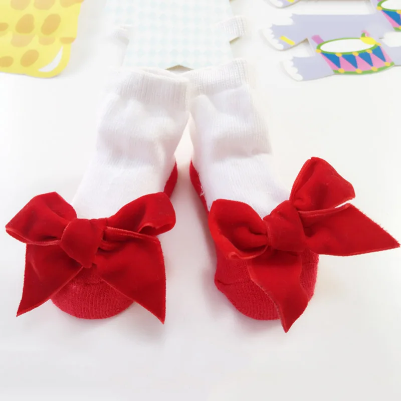 Весенние носки для малышей от 0 до 12 месяцев хлопковые носки-тапочки с бантом для новорожденных, носки принцессы для малышей модные - Цвет: red