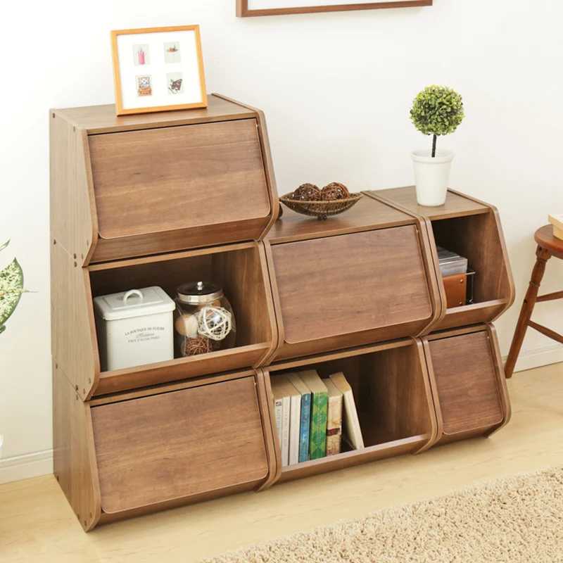 With Cover Wooden Box Cabinets Bookcase Simple Storage Box Goods