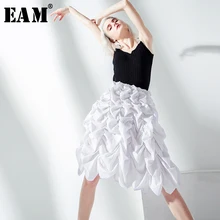 [EAM] новая весенне-осенняя плиссированная юбка с высокой талией черного цвета со складками, темпераментная юбка средней длины, женская мода, JY781
