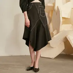 LANMREM 2019 лето новый тренд повседневные Модные женские свободные плюс сплошной цвет Асимметричный вырез юбка TC086