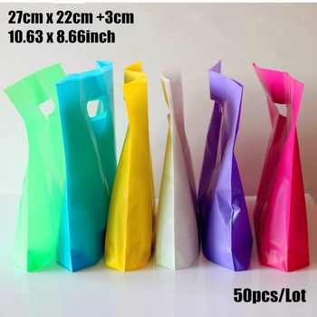 

50pcs/lot 27*22+3cm(10.63*8.66'') custom gift bags Plastic Shopping Bags wholesale with Handle promotion Packing Bag Plastic