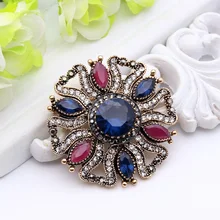 New Vintage Women Flower Brooch Turkish Jewelry Resin Antique Gold Arabesque Broches Brooches Hat Badges Ladies Scarf Hijab Pins