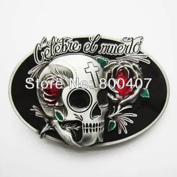 

Retail Distribute Oval Tattoo Rose Flower Skull Belt Buckle BUCKLE-SK035 Free Shipping