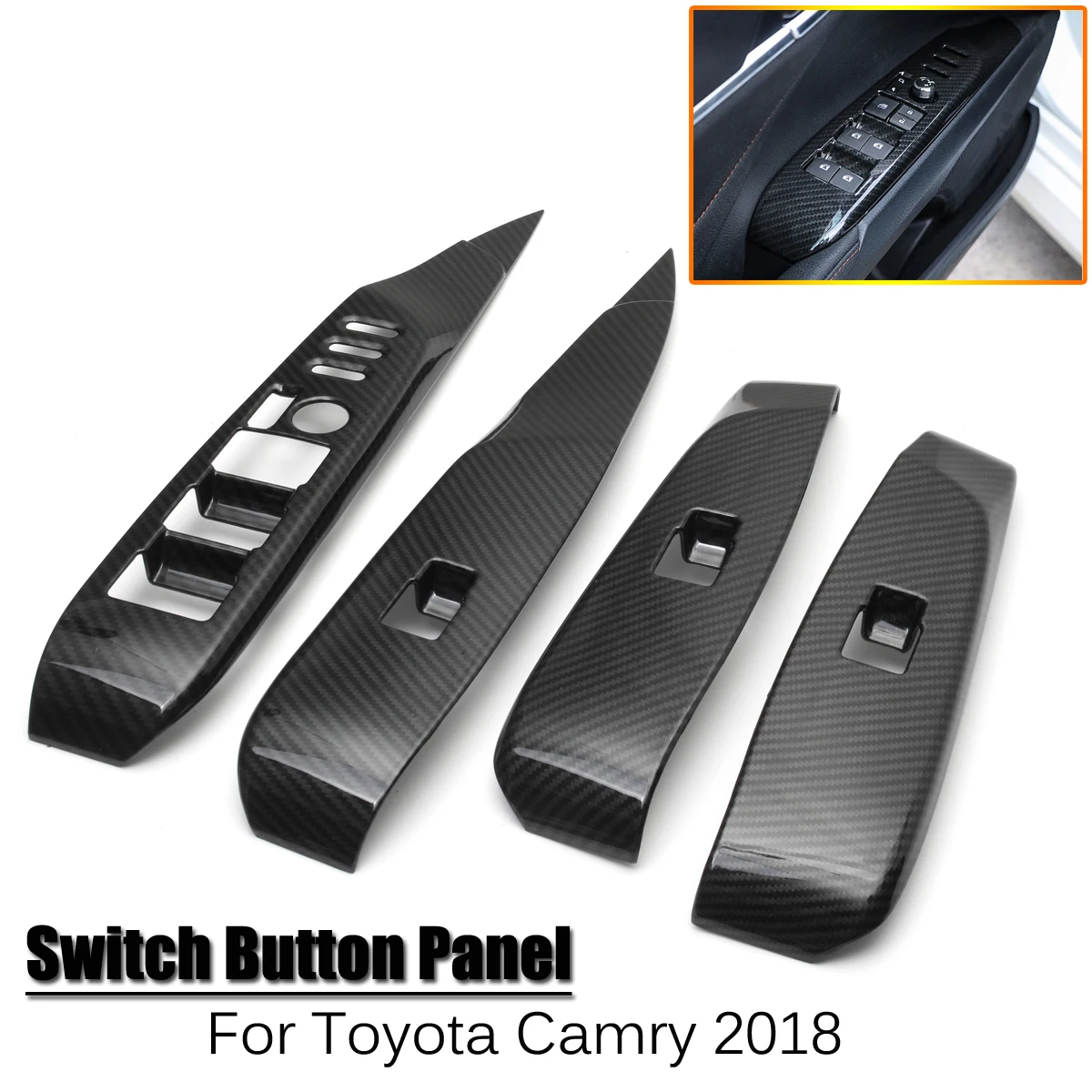 

4Pcs Carbon Fiber Style Window Lift Switch Button Panel Cover Trim For TOYOTA CAMRY 2017 2018 Car Styling Accessories