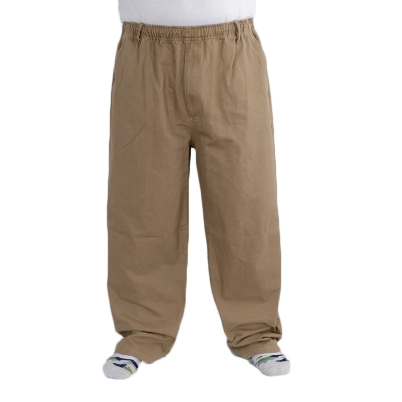 Весенне-осенние хлопковые плотные мужские брюки с эластичной резинкой на талии, хлопковые брюки с высокой талией большого размера, эластичные брюки с молнией 8XL 7XL 6XL