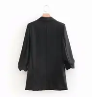 Chic Candy Solid Color Ruched Cuff Mid Long Blazer With Lining Woman Shawl Collar Slim fit Suit Casual Jacket Coat Outerwear 6