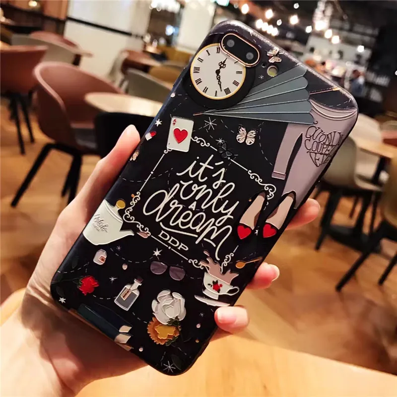 

Alice's Adventures in Wonderland case for iphone 7 plus case Cartoon 3D Relief hard case for iphone XR XS Max 6 6s 7 8 plus