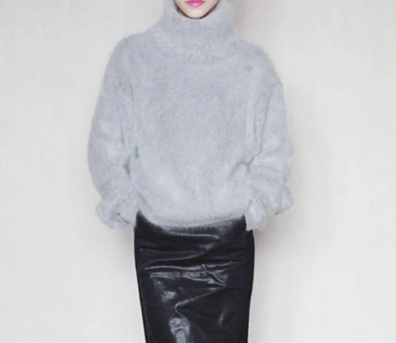 

Snow mountain mink wool turtleneck bat sleeve sweater thickening on the new long hair mink wool unlined upper garment