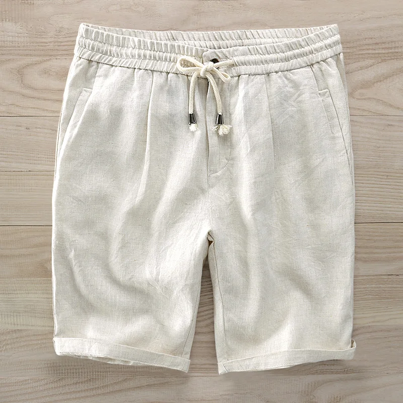 

2018 New summer linen beach shorts men brand casual board short mens pure flax loose shorts male 38 size bermuda masculina