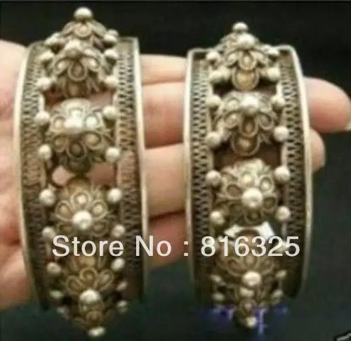 

Flower Pattern Beads Tip Tibet Silver Adjustable Bangles Cuff Bracelets