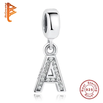 

Authentic 100% 925 Sterling Silver Crystal Letter Alphabet A-S Dangle Charms fit pandora Original BW Bracelet DIY Jewelry Making