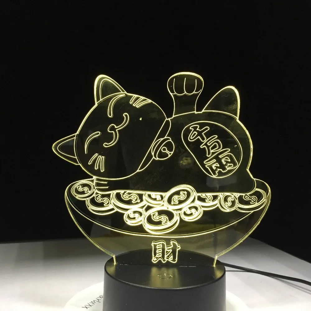 

3D лампа Gold Fortune Cat, 7 цветов, Светодиодные ночные лампы для детей, сенсорный светодиодный USB-светильник, настольная лампа, детский ночник для сна