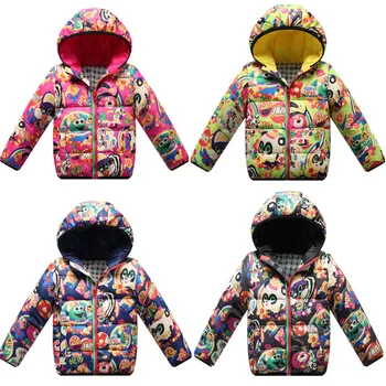 

Children's winter cartoon panda graffiti short down jacket boys and girls warm long-sleeved hooded autumn and winter coat