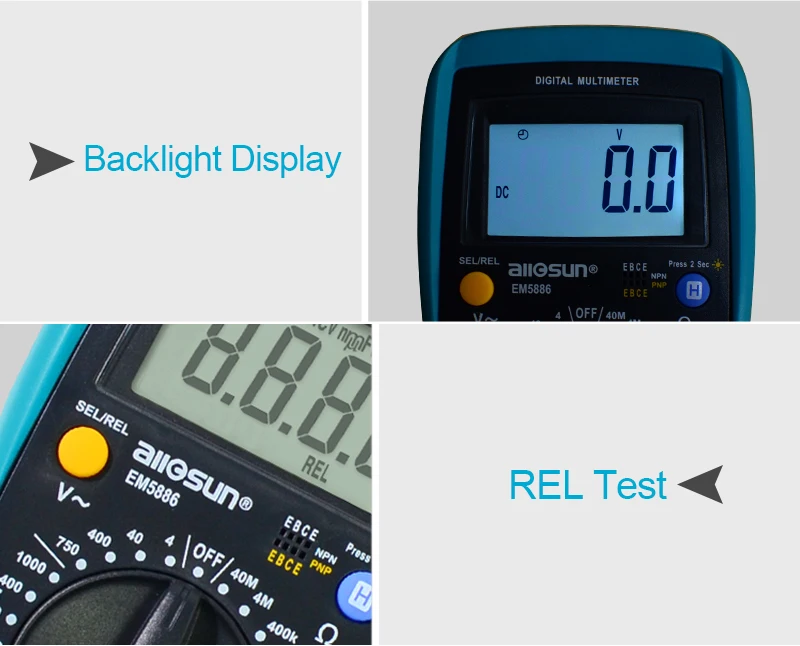All-sun Цифровой мультиметр автоматический диапазон 3999 отсчетов AC/DC Амперметр Напряжение ом тестер Ток Ом NCV REL с подсветкой