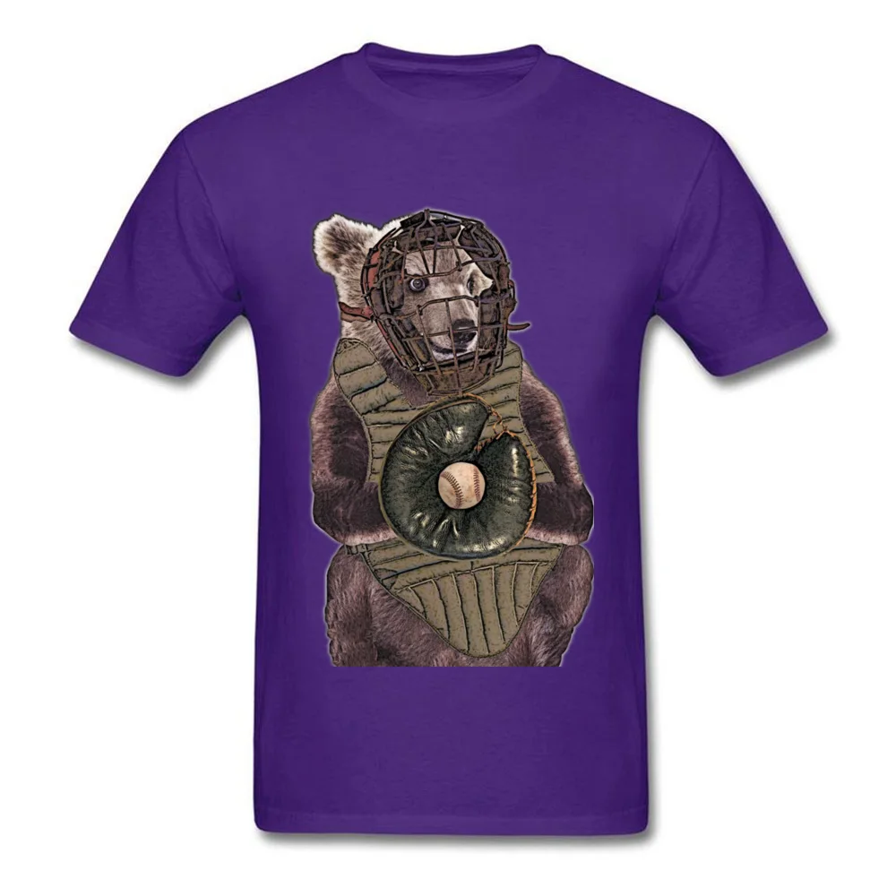 100% Cotton Men Short Sleeve Baseball Bear Catcher T-shirts Simple Style Tops Shirts Prevailing Design Round Collar Tee-Shirt Baseball Bear Catcher purple