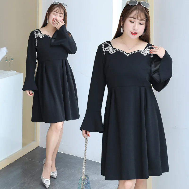 

Women Dress Vintage Beading Ruffles Sleeve 2018 Autumn Femme Vestido Plus Size 4XL Casual Elegant Work Office Ladies Dresses