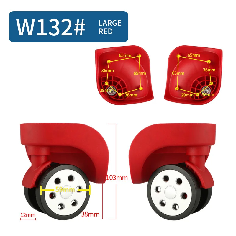 W132 Large Red Сменные рулонные колеса, аксессуары для ремонта, цветные колеса, чемодан, аксессуары для багажа, универсальные колеса, 360 ролики - Цвет: W132 Large Red