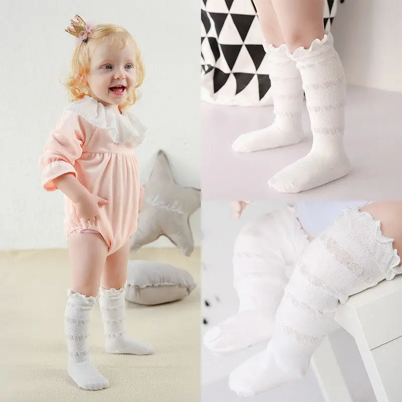 Sweet Baby Infant Children Kids Girls Cotton Knee High Long Socks White
