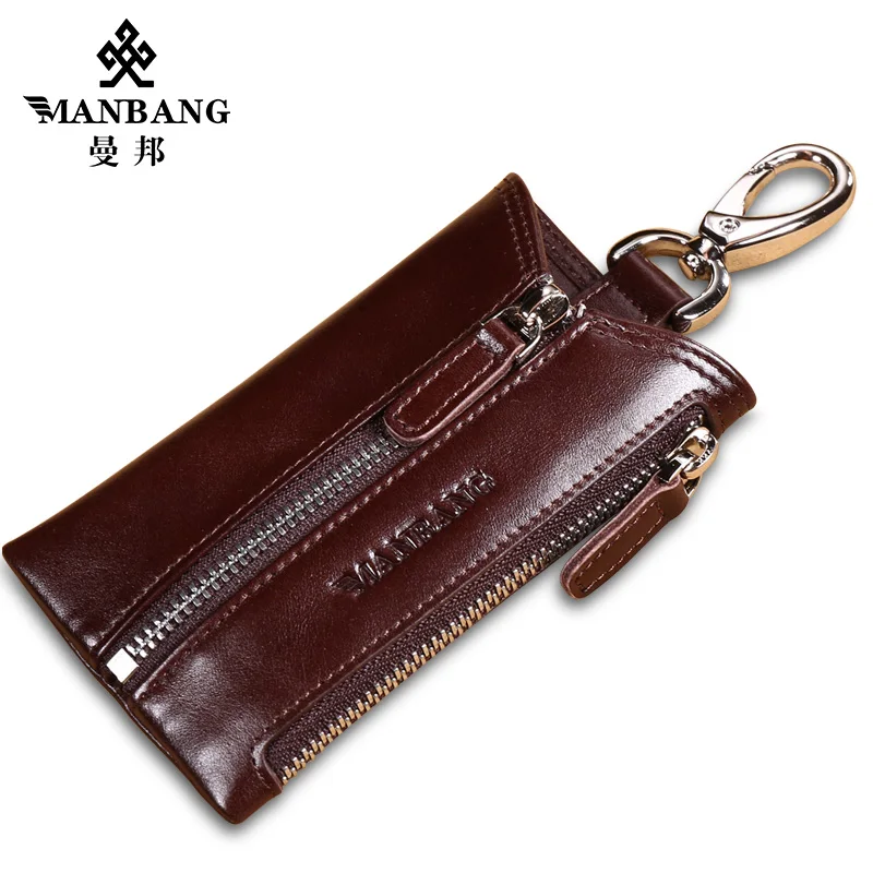 

ManBang Genuine Leather Key Wallet Men Vintage Keychain Cover Retro Zipper Keys Case Man Car Key Holder Housekeeper Coin Purse