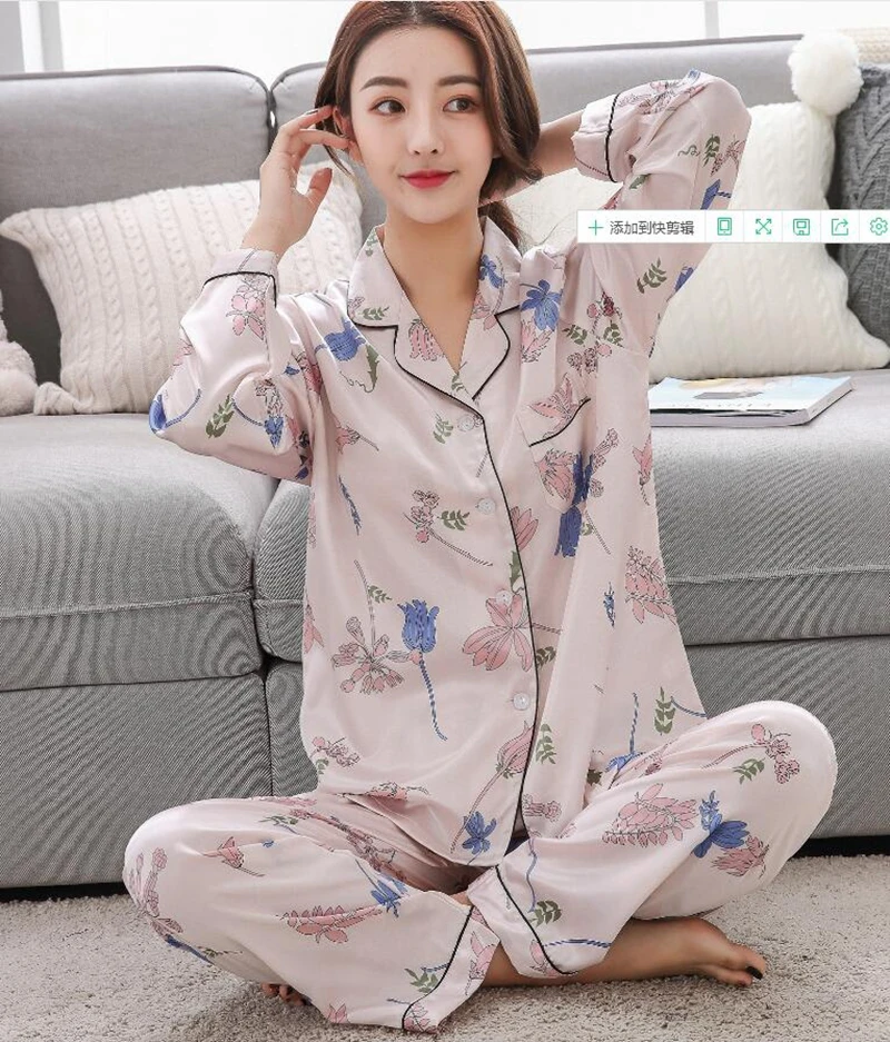 Smmoloa Женская пижама с длинным рукавом Женская атласная пижама Шелковый комплект для сна