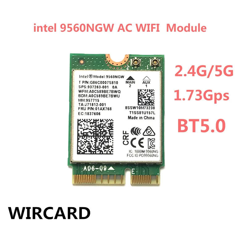 WIRCARD двухдиапазонный беспроводной AC 9560 для Intel 9560NGW 802.11ac NGFF ключ E 2,4G/5G 2x2 WiFi карта Bluetooth 5,0