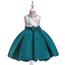 Бисер вышивкой для девочек в цветочек платья для Свадебный сатиновый принцесса Коктейльные Вечерние Платье детское нарядное платье на день рождения костюм B371